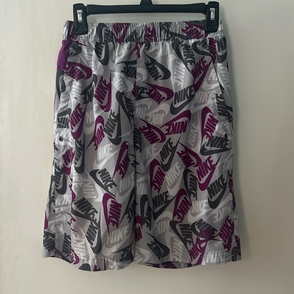 Gray and purple printed Nike shorts
